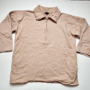 J.CREW Sweater Tunic Women's Large Camel Pinkish Half Zip University Terry Long